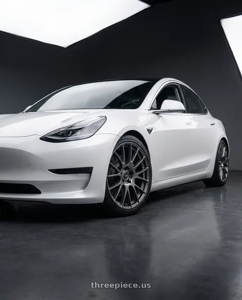 2023 Tesla Model 3 with Ssr Gtv04 5x114.3 19×8.5x8.5+45  METALLIC GRAY wheels
