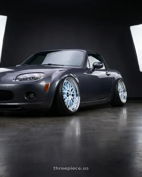 2007 Mazda MX-5 Miata with BBS LM 5x114.3 18x10 +20 White w/ Blue Metallic Flake / Diamond Cut Lip wheels