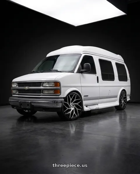 2000 Chevrolet Express 1500 with Strada Huracan Blank 26x10 +15 Gloss Black Machined wheels