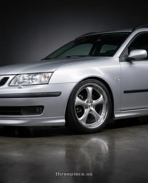 2006 Saab 9-3 with Work Wheels VS-KF 5x110 18x8.5+35 Light Grey Silver L Disk FULL REVERSE wheels