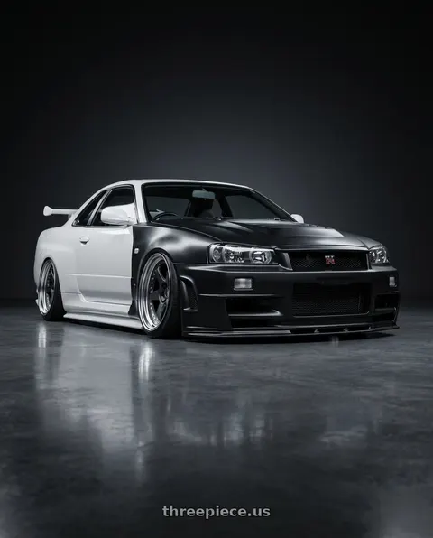2002 Nissan Skyline R34 GTR with Work Meister L1 3P 5x114.3 18x16-36 R Disk Matte Gunmetal wheels