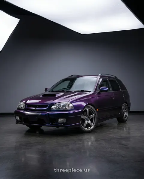 1997 Toyota Caldina with Enkei PF05 5x100 18x8.5+45 Dark Silver wheels