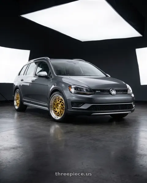 2017 Volkswagen Golf Alltrack SEL with F1R R32 5x112 18x8.5 +40 Brushed Gold/Polish Lip wheels