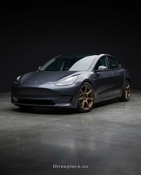 2023 Tesla Model 3 Long Range with Work Emotion T7r 5x114.3 19x9.5 +38 Matte Bronze wheels