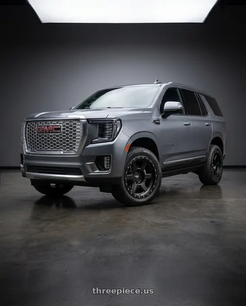 2021 GMC Yukon Denali with Dirty Life Compound 9315 6x139.7 20x9-12 Matte Black wheels