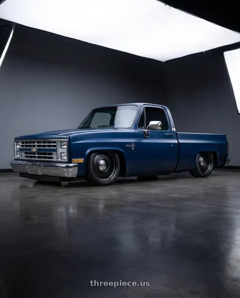 1985 Chevrolet C10 Silverado with Boyd Coddington 61SB Smoothie 6x139.7 20x8 0 Satin Black wheels