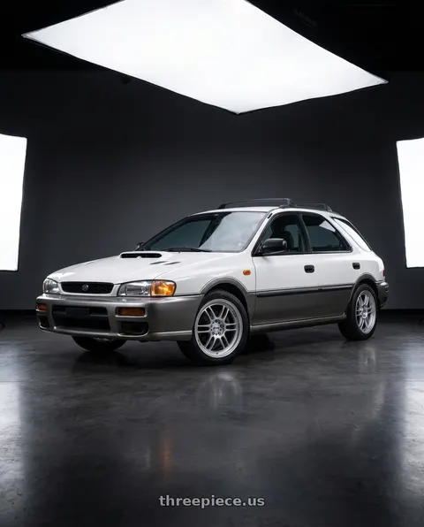 1997 Subaru Impreza Outback with KATANA RACING KR02 5x100/5x114.3 17x7.5 +40 Glossy Sliver wheels