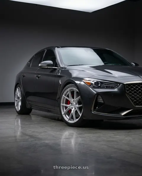 2019 Genesis G70 with Aodhan AH-11 5x120 18x9.5+35 Gloss Silver Machined Face wheels