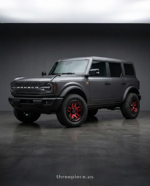2023 Ford Bronco with KMC KM540 RECON 6X139.7 17X8.5 +18 GLOSS BLACK MACHINED WITH RED TINT wheels