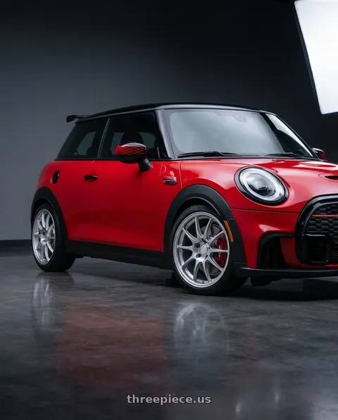 2025 mini 2 door hatch with Enkei PF01 5x112 18x8+45 Silver wheels