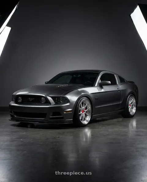 2014 Ford Mustang with F1R F105 5X114.3 19x9.5 +35 Machine Silver wheels