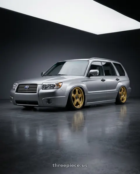 2006 Subaru Forester with fifteen52 CHICANE 5x114.3 / 5x120 19x8.5 +35 GOLD (GLOSS GOLD) wheels