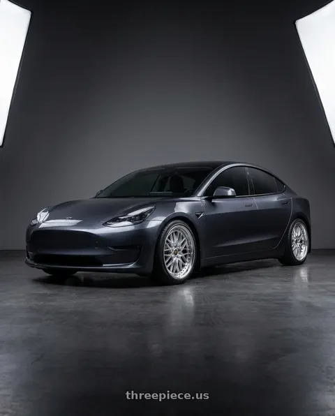 2024 Tesla Model 3 with Work Vs-Xv 5x114.3 20x9.5+47 A Disk Silky Rich Silver wheels