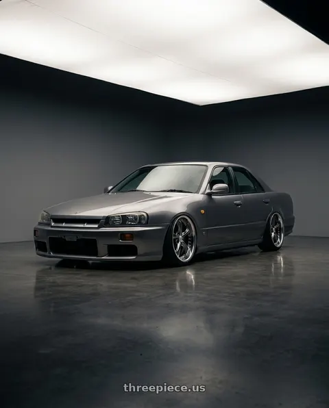 1998 Nissan Skyline with Work Wheels VS-KF 5X114.3 19x8+2 Brilliant Silver Black A Disk FULL REVERSE wheels
