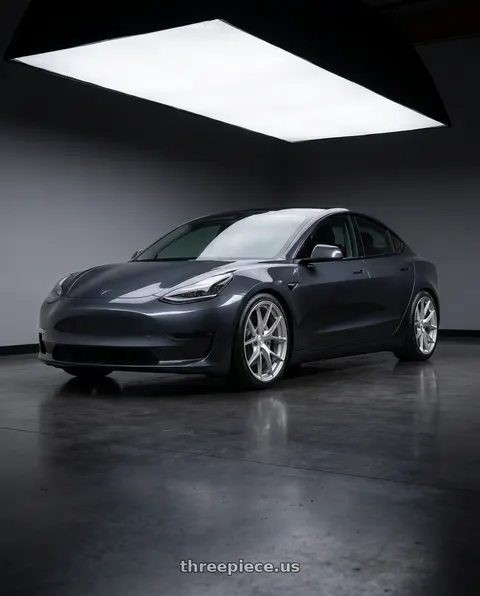 2023 Tesla Model 3 with Aodhan AFF7 5x114.3 19x8.5+35 Gloss Silver Machined Face wheels