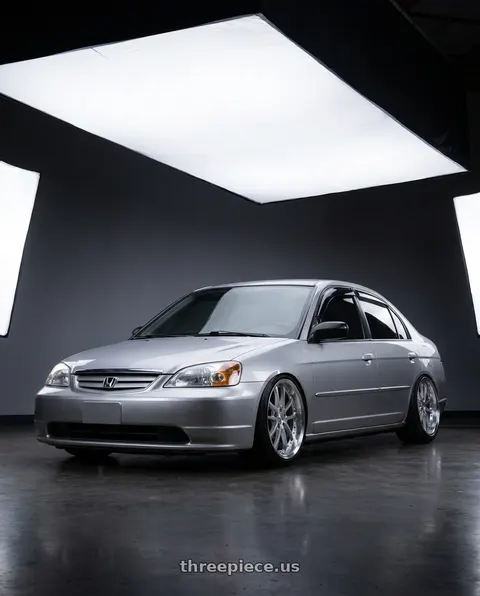 2002 Honda Civic with Vors AR5 5x114.3 17x8 +35 Silver Machine Face Lip Chrome Rivet wheels