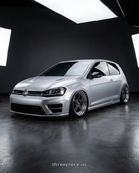 2015 Volkswagen GTI with Work Zistance W5s 5x112 19x9+48 w disk Brilliant Silver Black wheels