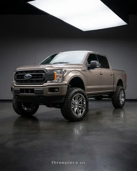 2019 Ford F-150 with Moto Metal MO202 6X135 20X12 -44 CHROME CENTER GLOSS BLACK MILLED LIP wheels