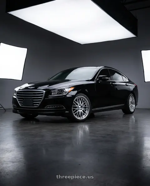 2016 Hyundai Genesis 3.8 with Work Lanvec Lm1 5x114.3 19x8.5+38 O Disk Machine Silver Polish wheels
