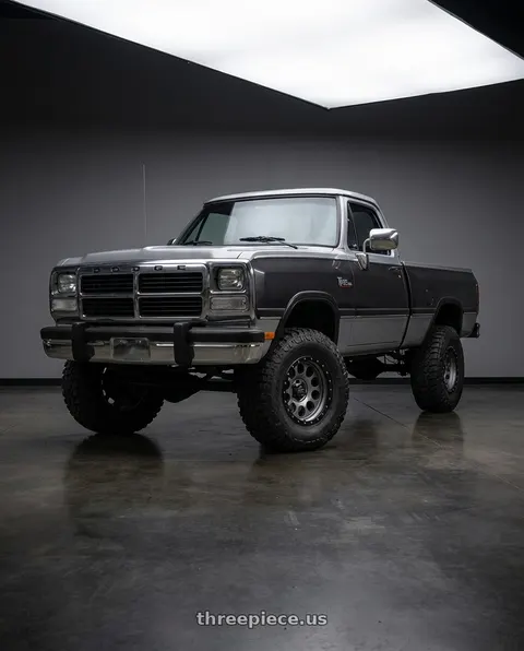 1992 Dodge W250 with LOCK OFFROAD 50CAL 6x135 17x9 +0 Matte Grey W Matte Black Ring wheels