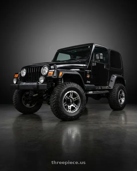 1997 Jeep Wrangler with WHITE DIAMOND W2757 5x114.3 15x8-10 BLACK / MACHINED wheels
