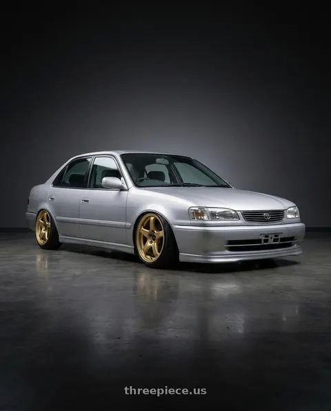 1999 Toyota Corolla with Enkei PF05 4x100 15x8+25 Gold wheels