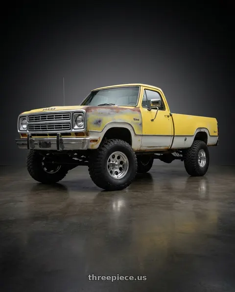 1973 Dodge W200 Pickup with Mickey Thompson Classic III Polished 5x139.7 15x10 -45 Polished wheels