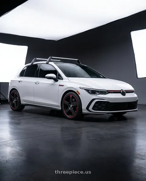 2024 Volkswagen GTI SE with Motegi MR116 FS5 5X112/5X114.3 18X8 +35 MATTE BLACK RED RACING STRIPE wheels