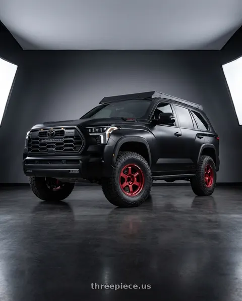 2025 Toyota Sequoia TRD Pro with Volk Racing TE37XT M-SPEC 6x139.7 17x8.5-10 Matte Red wheels