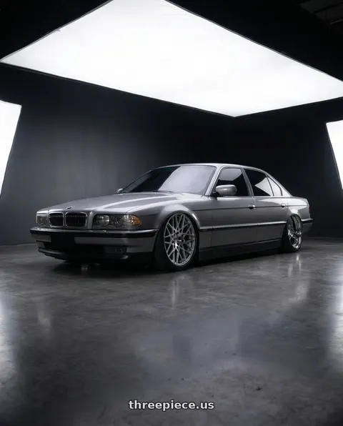 1997 BMW 740iL with TSW VALE 5X120 18X9.5 +20 SILVER W/ MIRROR CUT FACE wheels