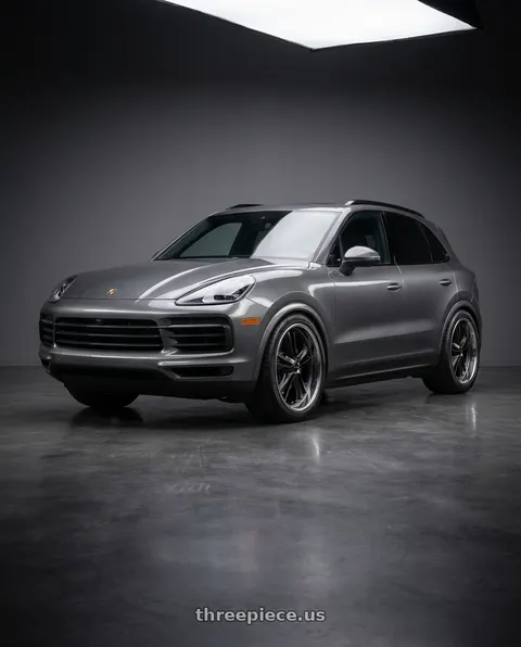 2019 Porsche Cayenne with Foose 1PC F099 KNUCKLE 5X114.3 18X9.5 +1 MATTE GUN METAL MACHINED wheels