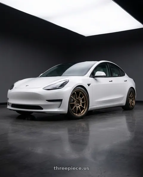 2026 Tesla Model 3 with Volk Racing CE28N-PLUS 5x114.3 18x9.5+22 Shining Bronze Metal wheels