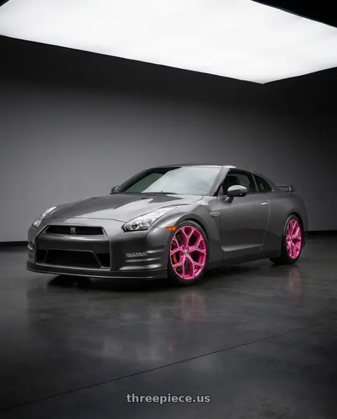 2020 Nissan GT-R with Xcess 5 Flake 5x114.3 20x8.5 +35 Candy Pink Milled wheels