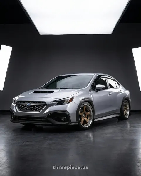 2022 Subaru WRX with F1R FC5 5x114 18x8.5 +38 Satin Bronze/Polish Lip wheels