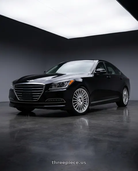2016 Hyundai Genesis 3.8 with Work Lanvec Lf1 5x114.3 19x8.5+30 O Disk Machine Silver Polish wheels