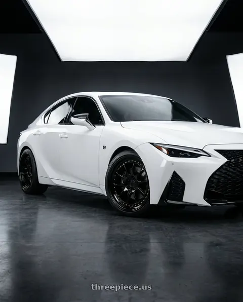 2022 Lexus IS350 with Aodhan DS-X 5x114.3 19x8.5 +35 Gloss Black W /Gold Rivets wheels