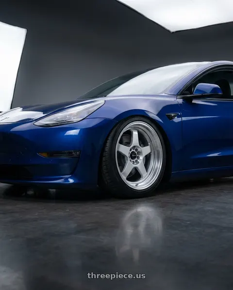 2023 Tesla Model 3 with Vors SP1 5x100/5x114.3 17x8  +35 Silver Machine Face Lip wheels