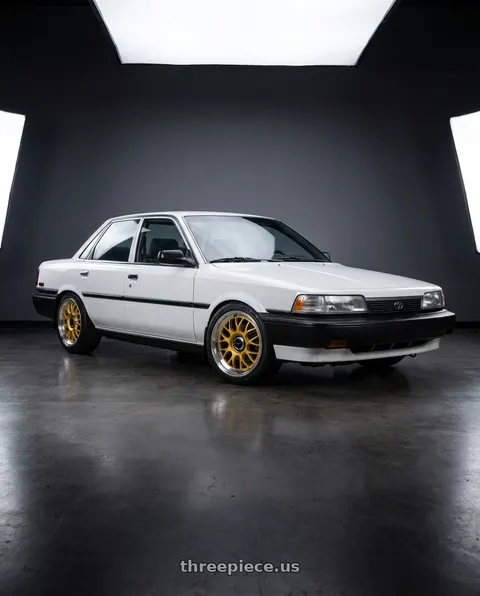 1991 Toyota Camry with Vision Street-Designs 478 Alpine 5x4.25 16x8+38 Gold Machined Lip wheels