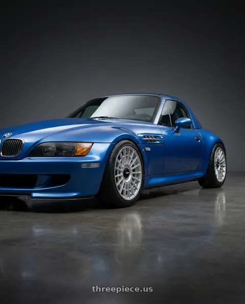 2002 BMW Z3 with Rotiform 1PC R134 FLG 5X120 18X8.5 +35 GLOSS SILVER wheels