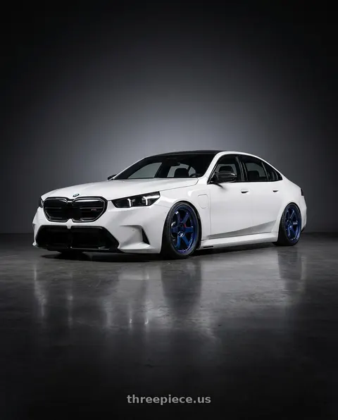 2024 bmw m5 white paint with Volk Racing TE37SL 5x114.3 19x10.5 +12 MAG BLUE wheels