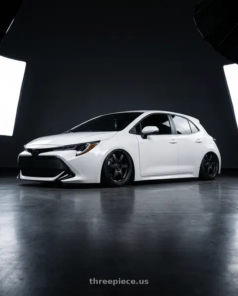 2023 Toyota Corolla with Konig Backbone 5x114.3 18x8+35 Matte Black Milling Logo on Spoke wheels