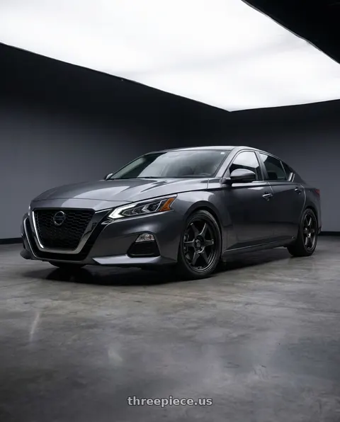 2021 Nissan Altima SV with Konig Backbone 5x114.3 18x8+45 Matte Black Milling Logo on Spoke wheels