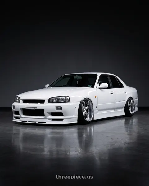 1998 Nissan Skyline with Work Wheels VS-KF 5x114.3 18x10.5-49 Light Grey Silver R Disk FULL REVERSE wheels