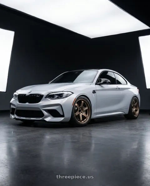 2019 BMW M2 Competition with Volk Racing TE37 Ultra M Spec 5x112 19x9.5+23 19x10.5+35 Bronze Almite Toyota Supra MK5 Spec wheels