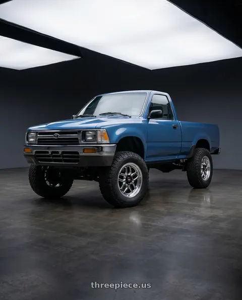 1990 Toyota Pickup with WELD Performance Laguna Drag 5x114.3 18x5 -23 Gloss Black/Milled Diamond Cut Lip wheels