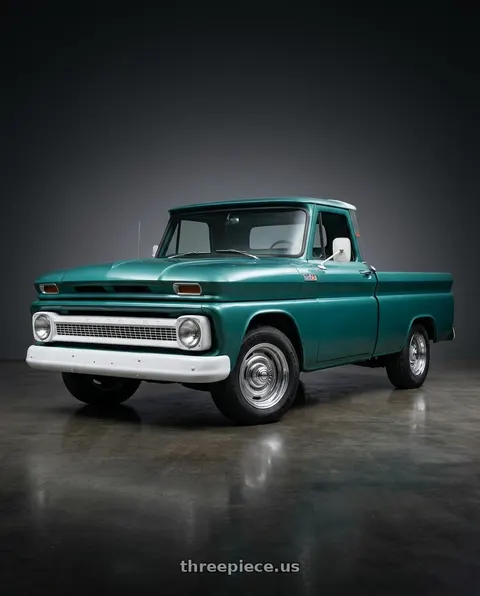 1965 Chevrolet C10 Pickup with Vision American-Muscle 55 Rally 6x139.7 15x7+6 Silver wheels