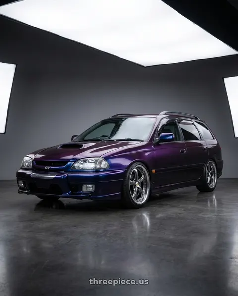 1997 Toyota Caldina with Work Wheels VS-KF 5X114.3 19x7.5+34 Brilliant Silver Black A Disk FULL REVERSE wheels