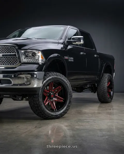 2015 Ram 1500 with Vision Off-Road 363 Razor 5x139.7 20x10-25 Gloss Black Milled Spoke with Red Tint wheels