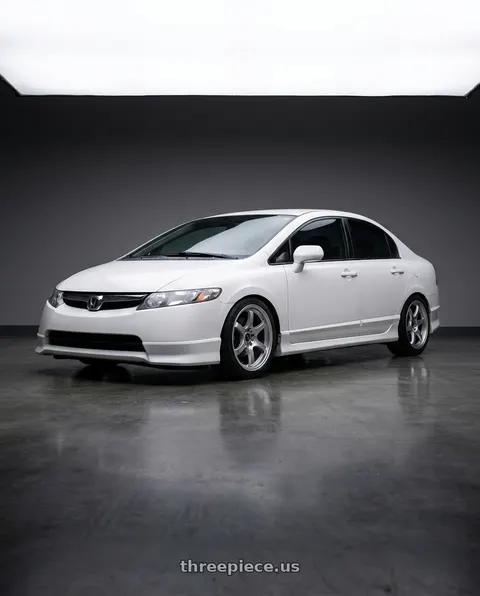 2007 Honda Civic with Gram Lights 57DR 5x114.3 17x9.0+38 Grace Silver wheels