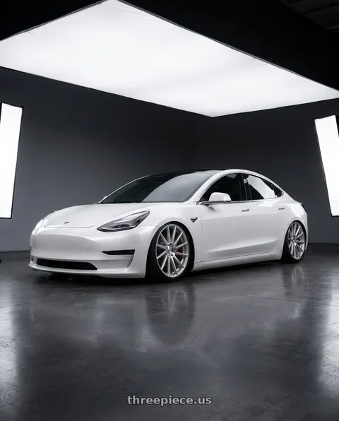 2023 Tesla Model 3 with Niche 1PC M112 SURGE 5X114.3 19X8.5 +35 GLOSS SILVER MACHINED wheels